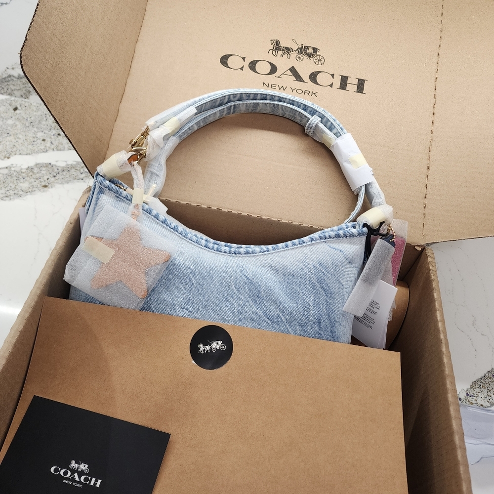 Coach Laurel Shoulder Bag in Loved Denim With Charms NWT - Picture 2 of 15